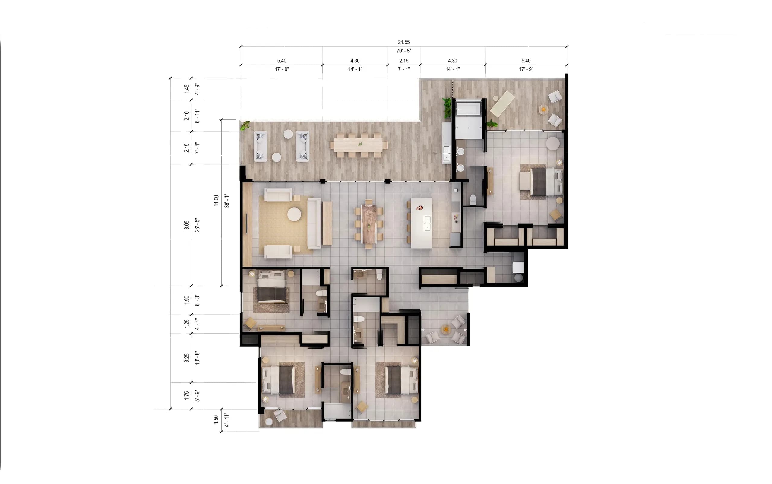 Penthouse A floor plan with measurements