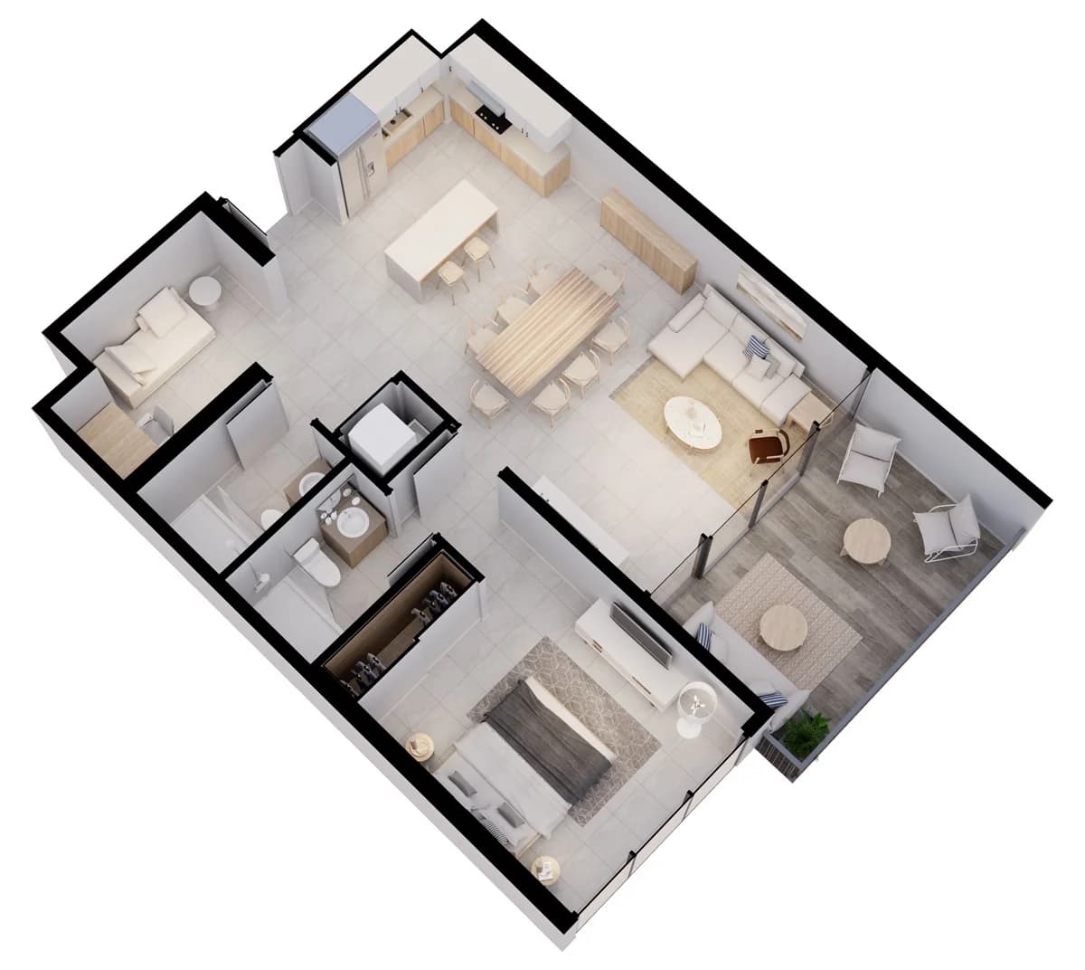 1 Bedroom Flex 3D floor plan at Arcadia Brasilito Beach
