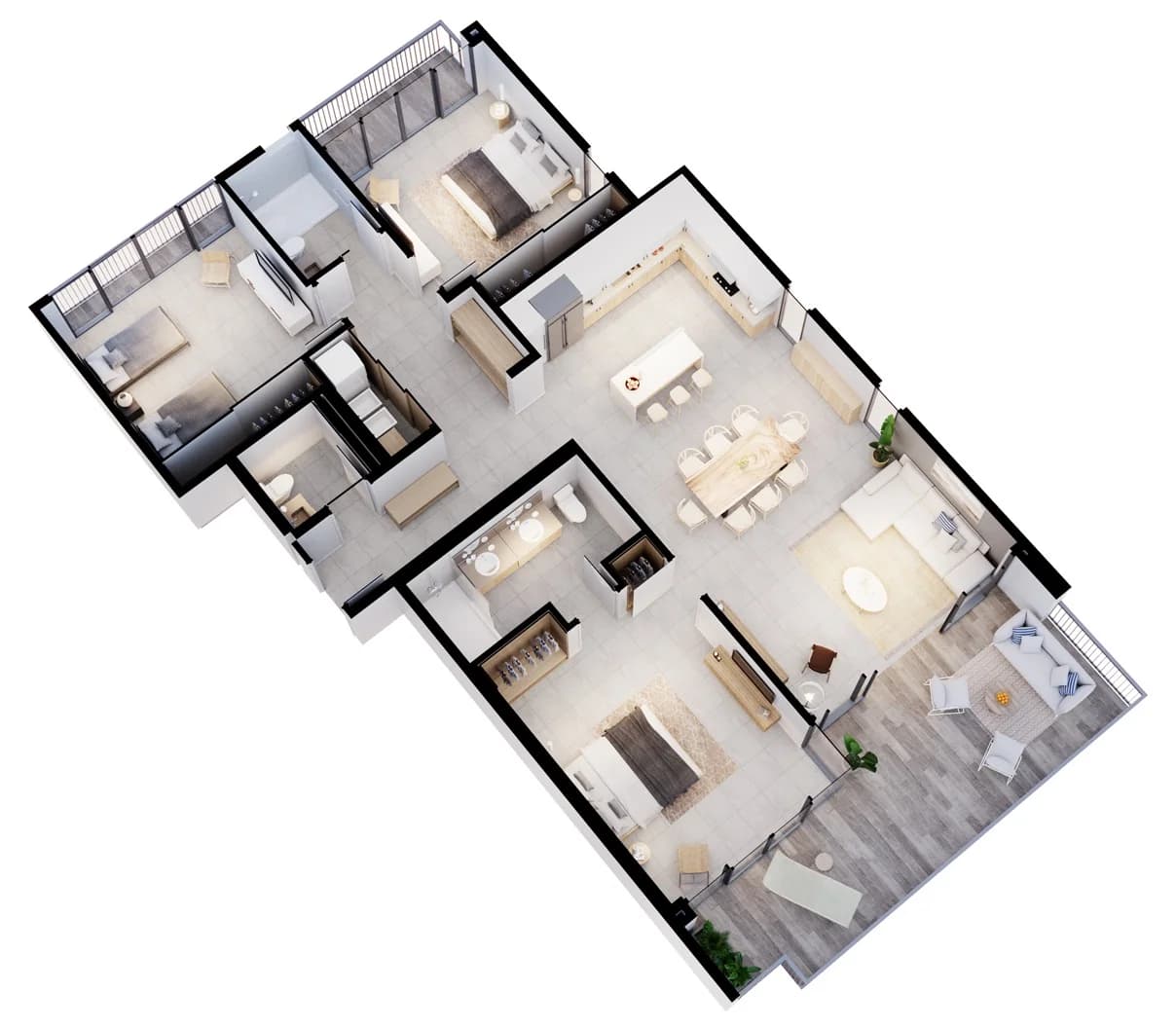3-Bedroom 3D floor plan at Arcadia Brasilito Beach