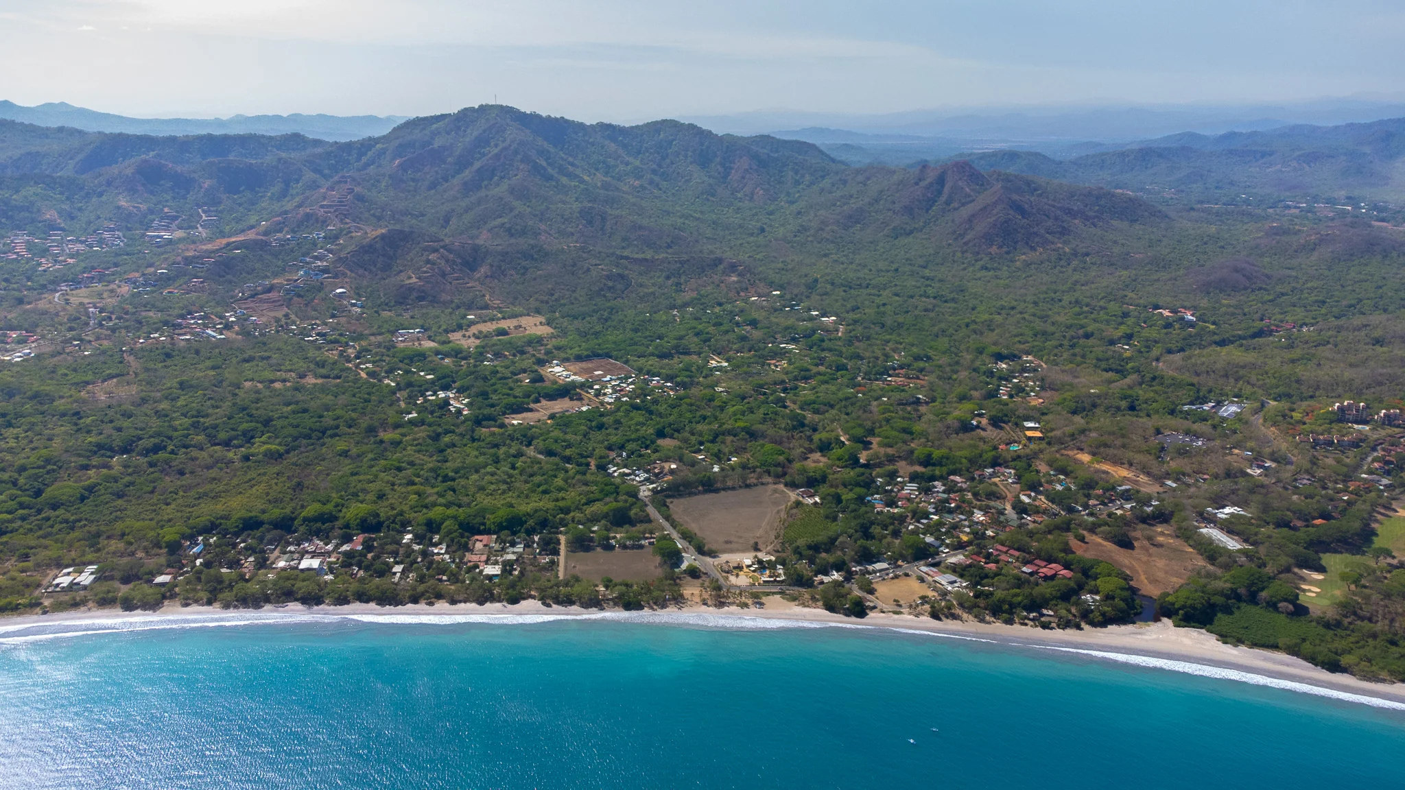 Aerial view of Brasilito Beach and Arcadia community Guanacaste Costa Rica
