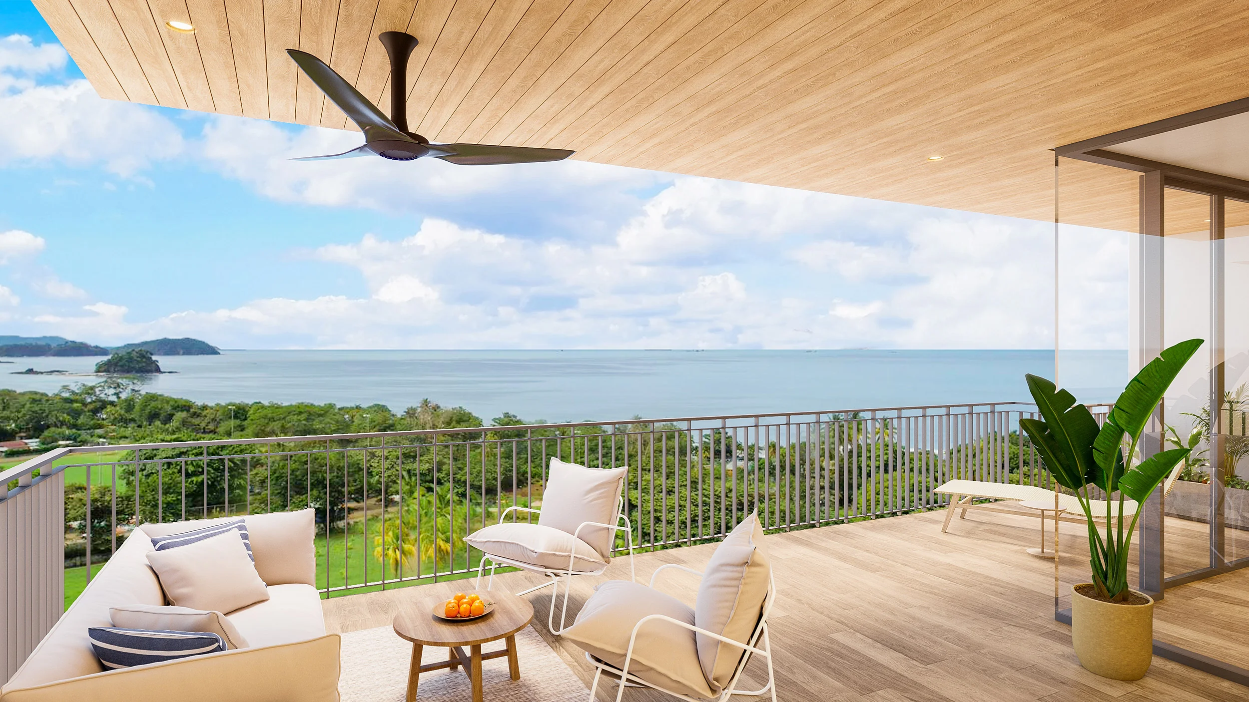 Balcony interior render at Arcadia Brasilito Beach