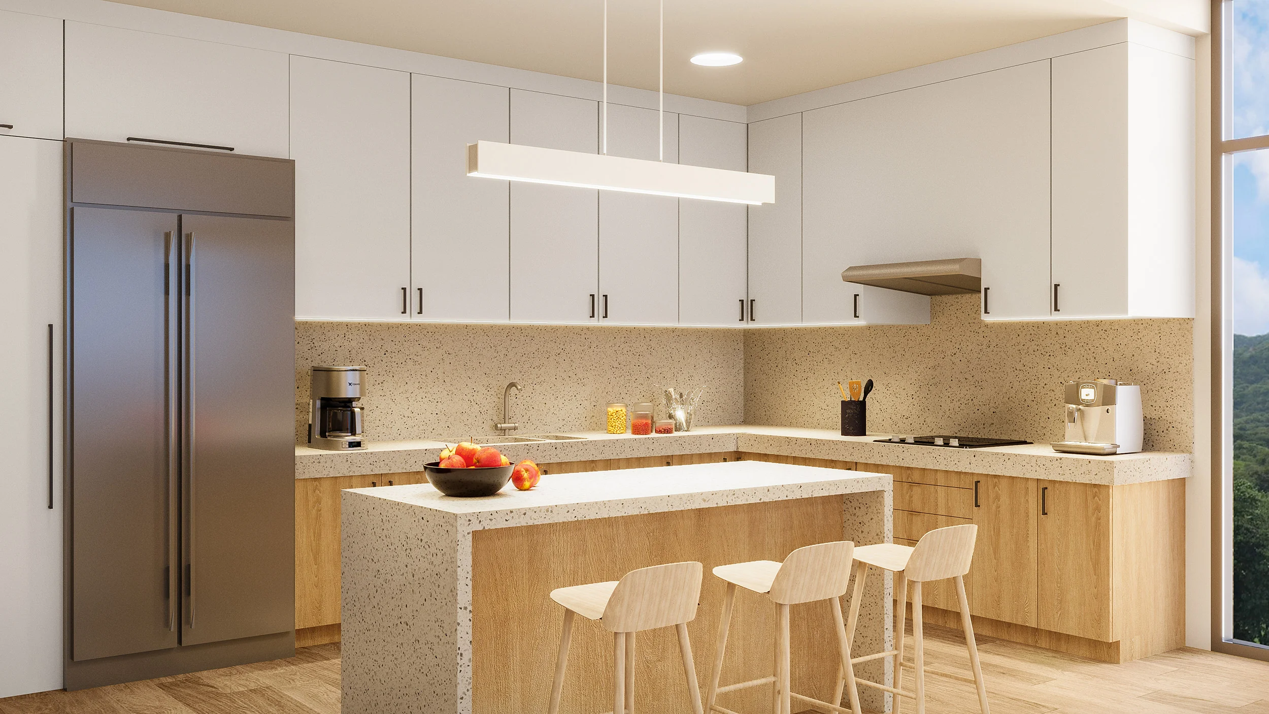 Kitchen interior render at Arcadia Brasilito Beach