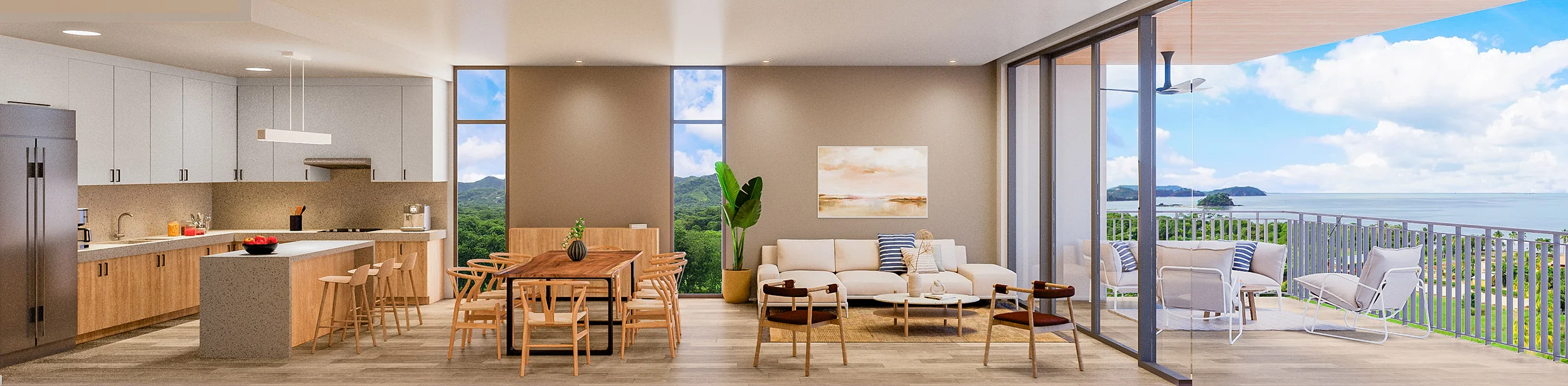 Lateral view interior render at Arcadia Brasilito Beach