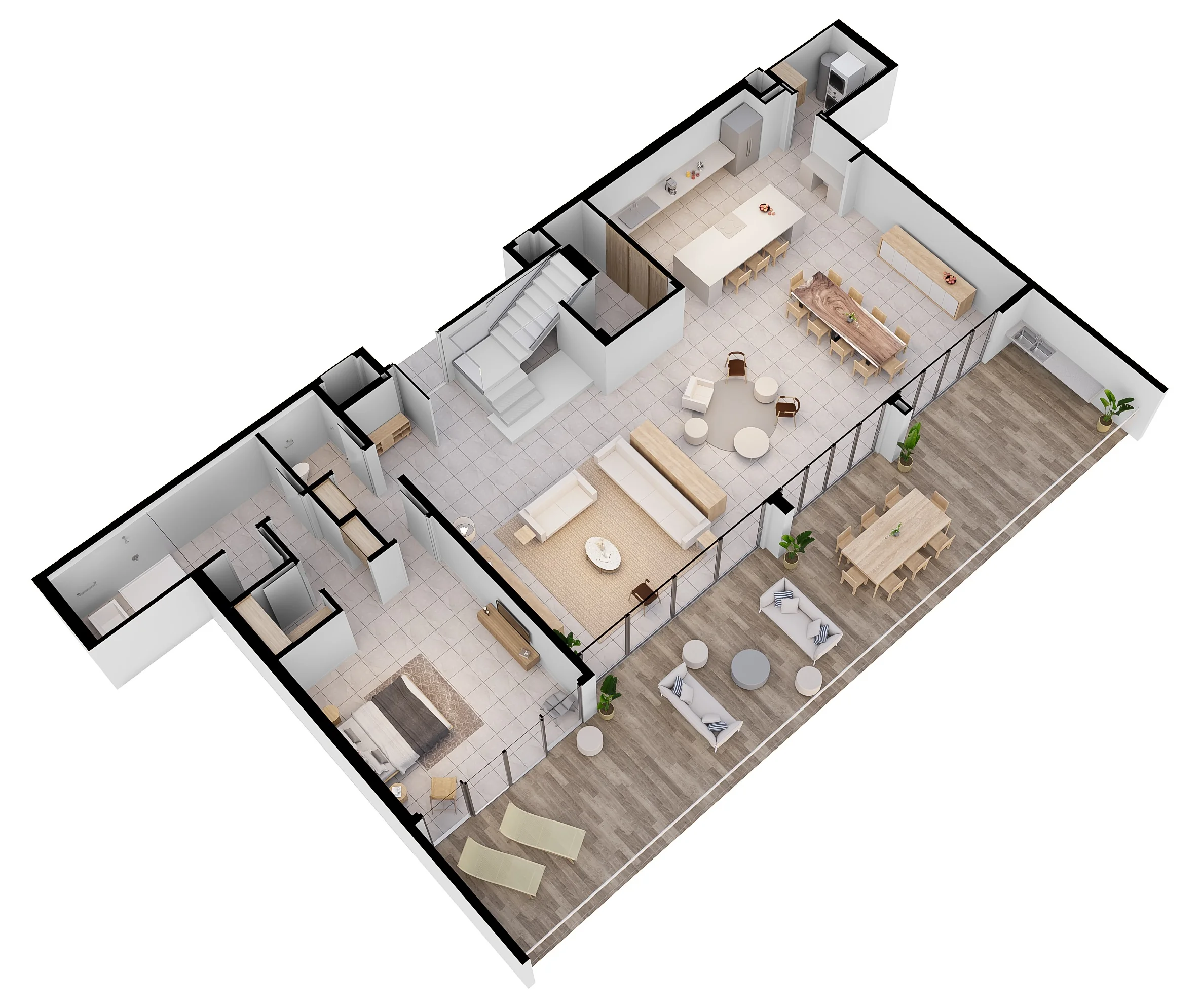 Penthouse B main level 3D floor plan at Arcadia Brasilito Beach