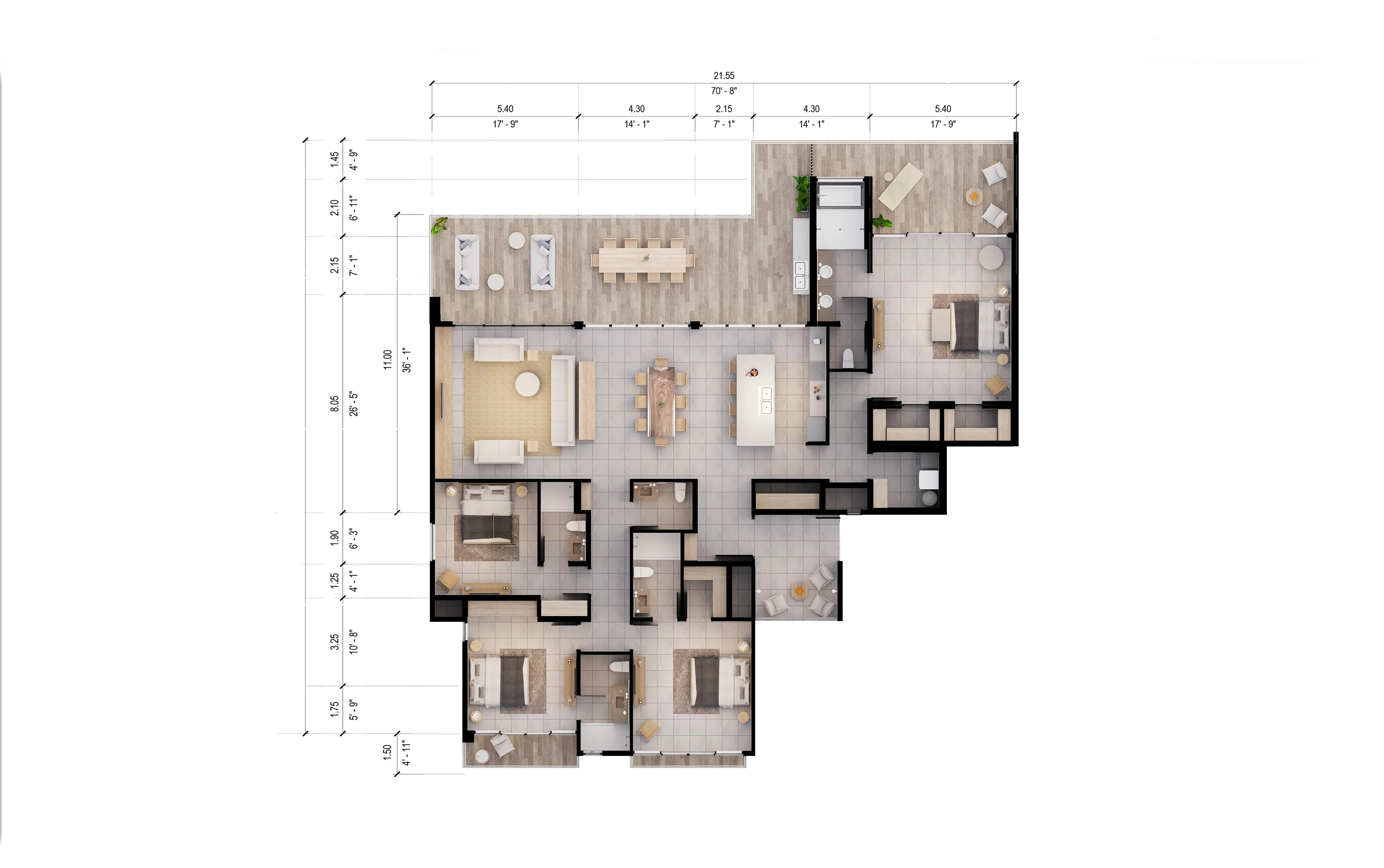 Penthouse A floor plan with measurements