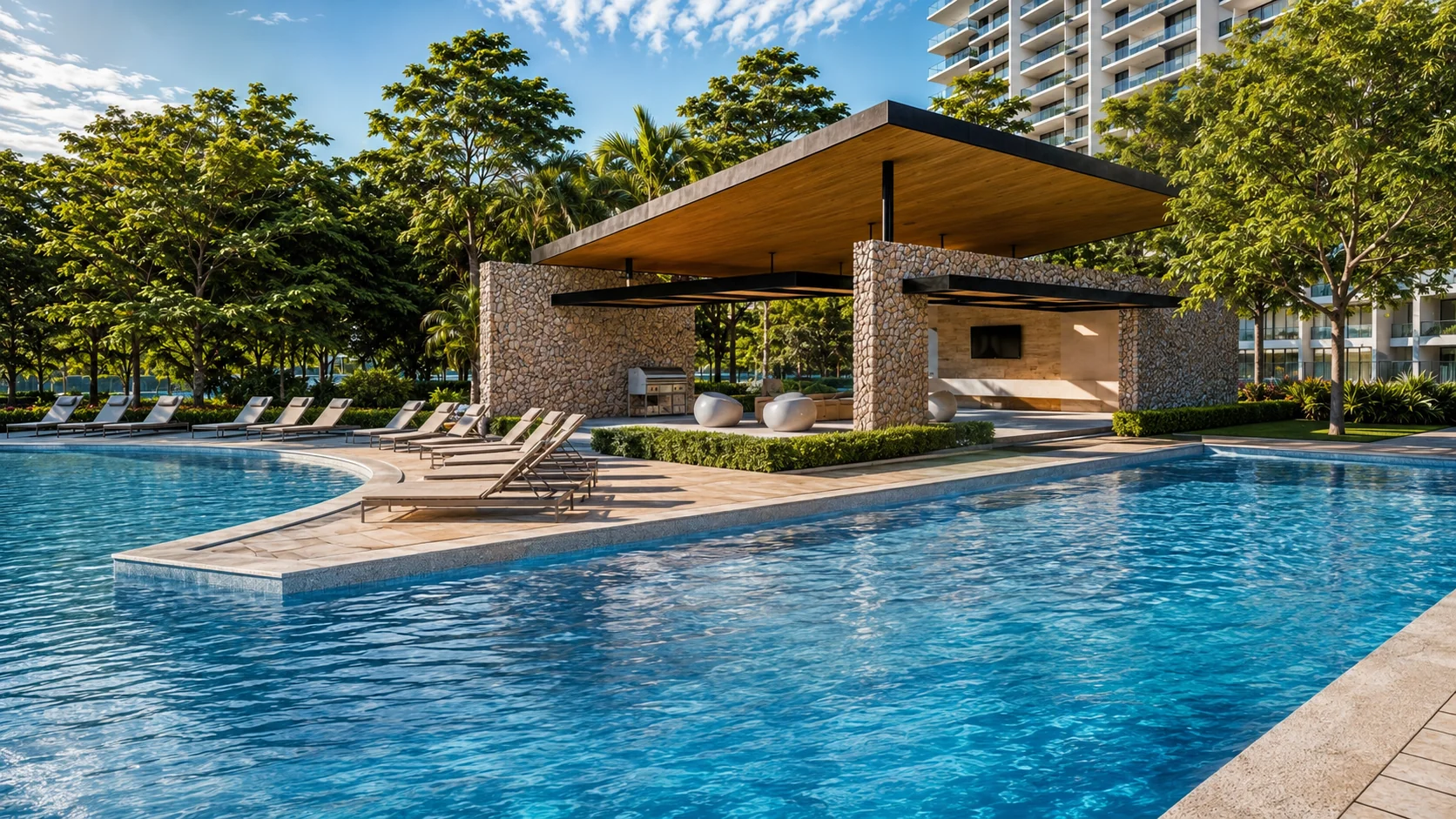 Resort pool and cabana at Arcadia Brasilito Beach condos Costa Rica